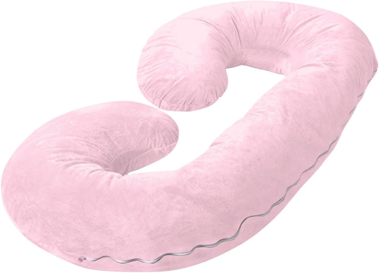 Almohadas de embarazo de 60 pulgadas, almohada de cuerpo completo en forma de C, funda de algodón egipcio, rosa claro, almohadas de embarazo para