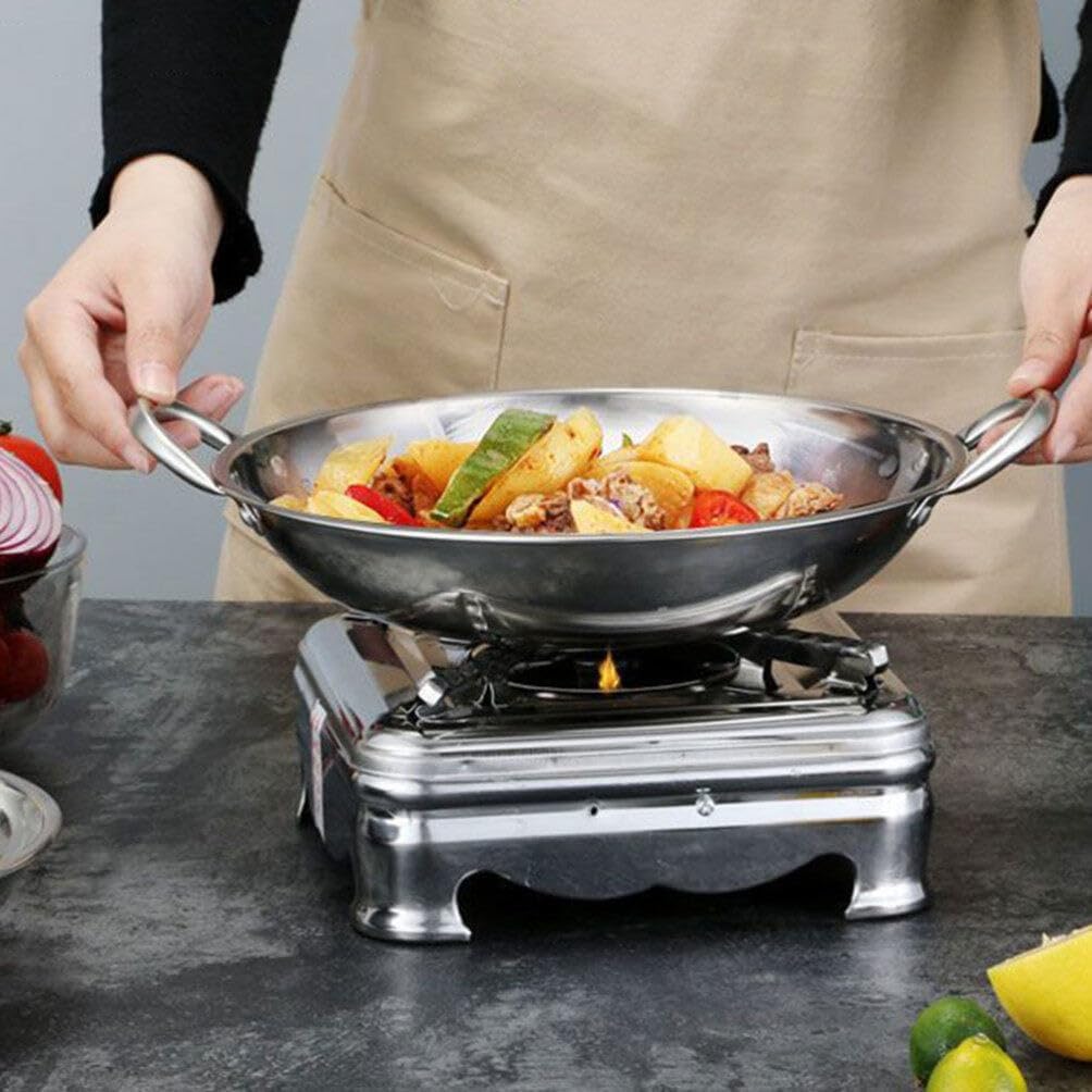 BESTonZON Sartén de acero inoxidable para cocinar mariscos con asa, sartén para estufa, sartén para freír sartén, olla coreana, olla de ramen