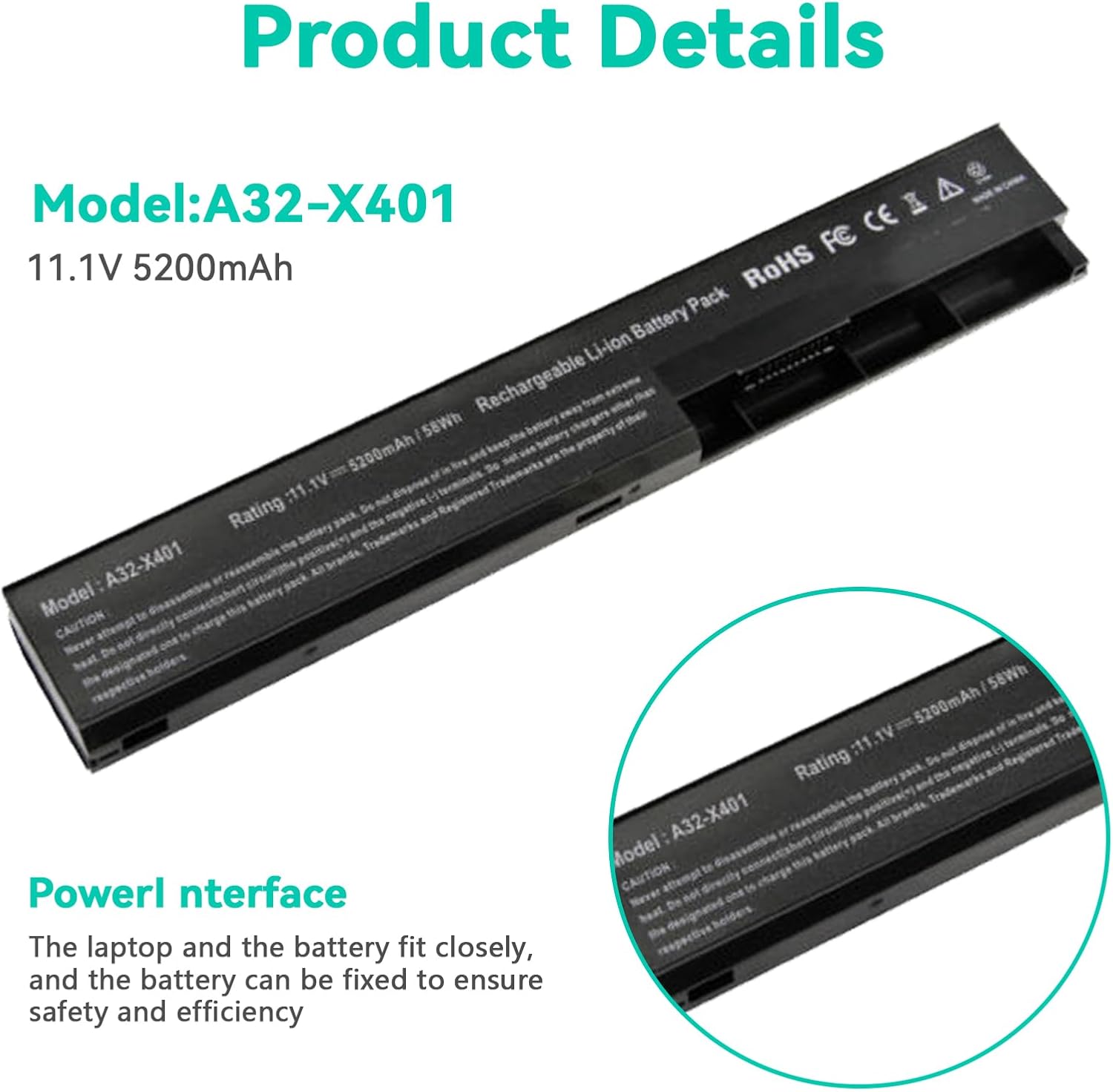Fancy Buying Batería para portátil compatible con Asus X501A X301 X301A X301U X401 X401A X401U X501 X501U A31-X401 A32-X401 A41-X401 A42-X401