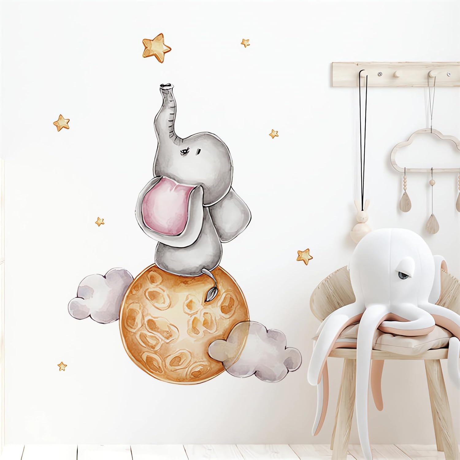 Calcomanías de pared de elefante y estrellas para bebé, diseño de animales de dibujos animados de sacinora para bricolaje, vinilo extraíble para