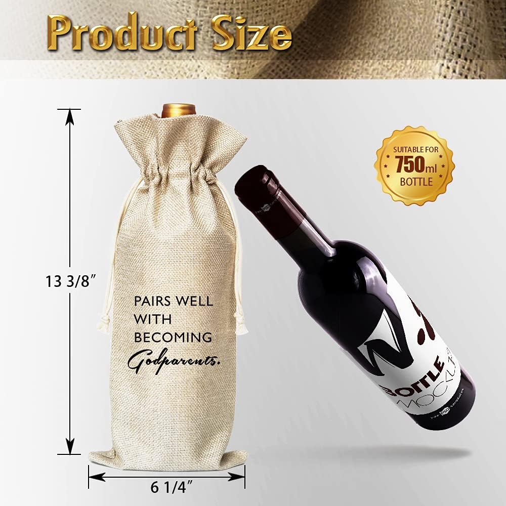 Regalo de los padrinos, regalo de la propuesta de la madrina, perfecto para un regalo de la ducha del bebé, bolsa de algodón y lino con cordón de