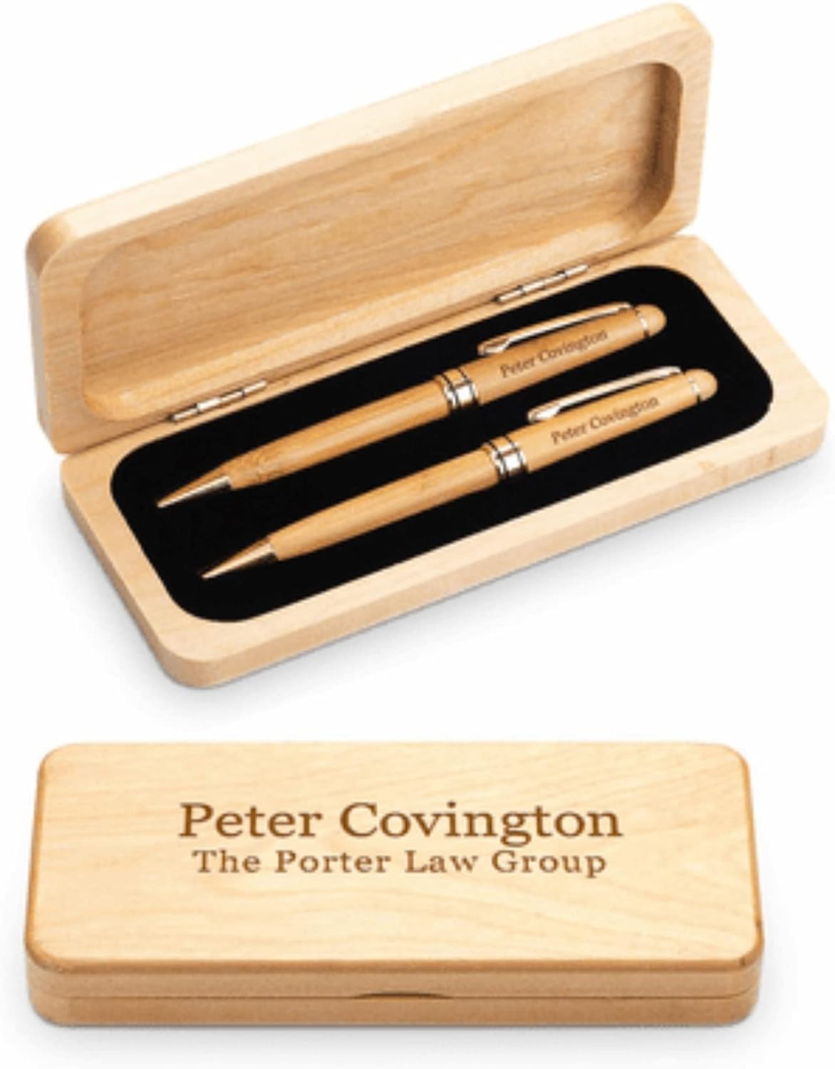 Executive Gift Shoppe Elegance Collection – Juego de lápices y bolígrafos grabados con láser de madera de arce  Executive Gift Shoppe
