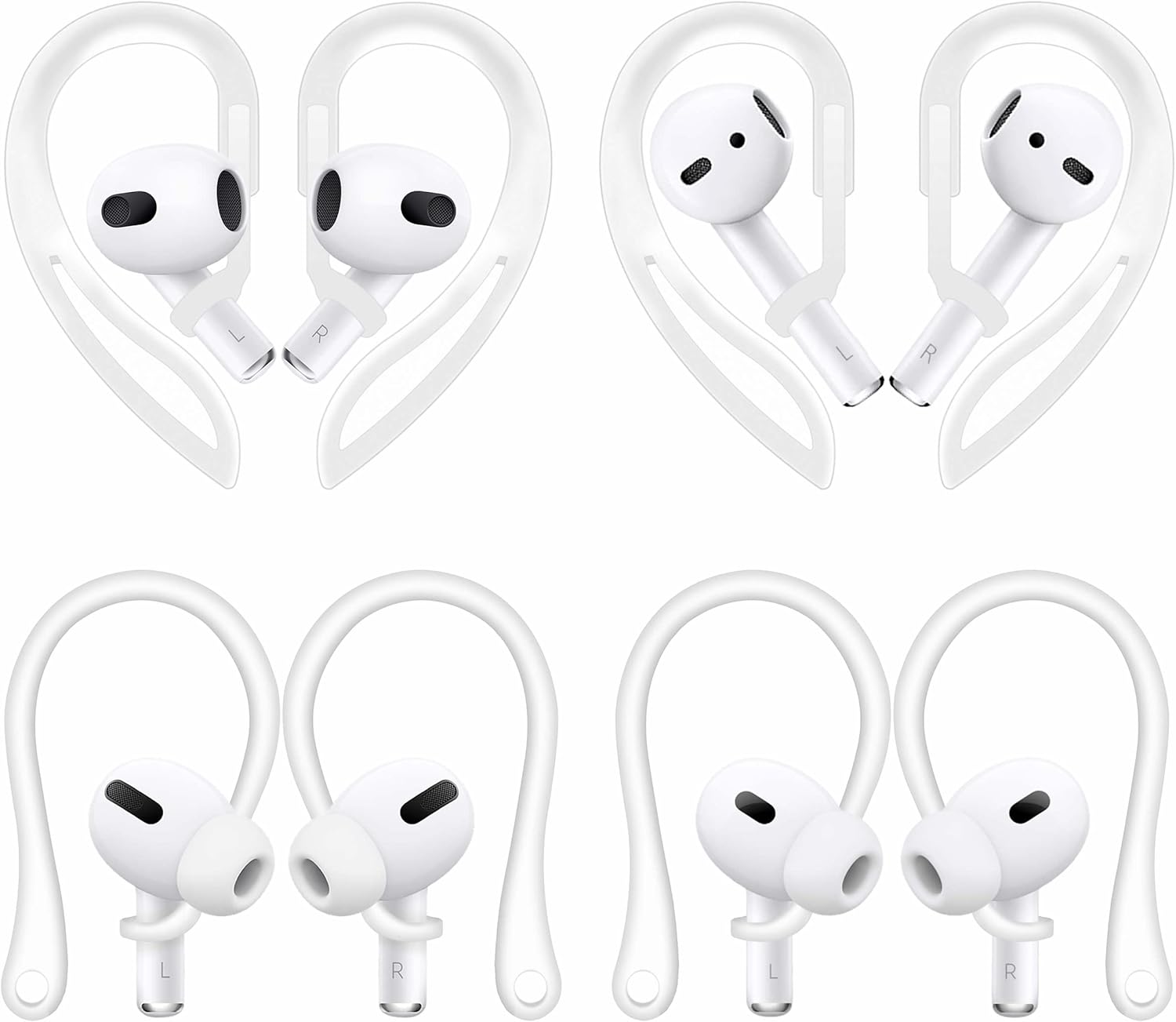 4 pares de ganchos para las orejas compatibles con AirPods Pro 2 2022, ganchos antideslizantes en forma de C y rotación de 360 grados de longitud