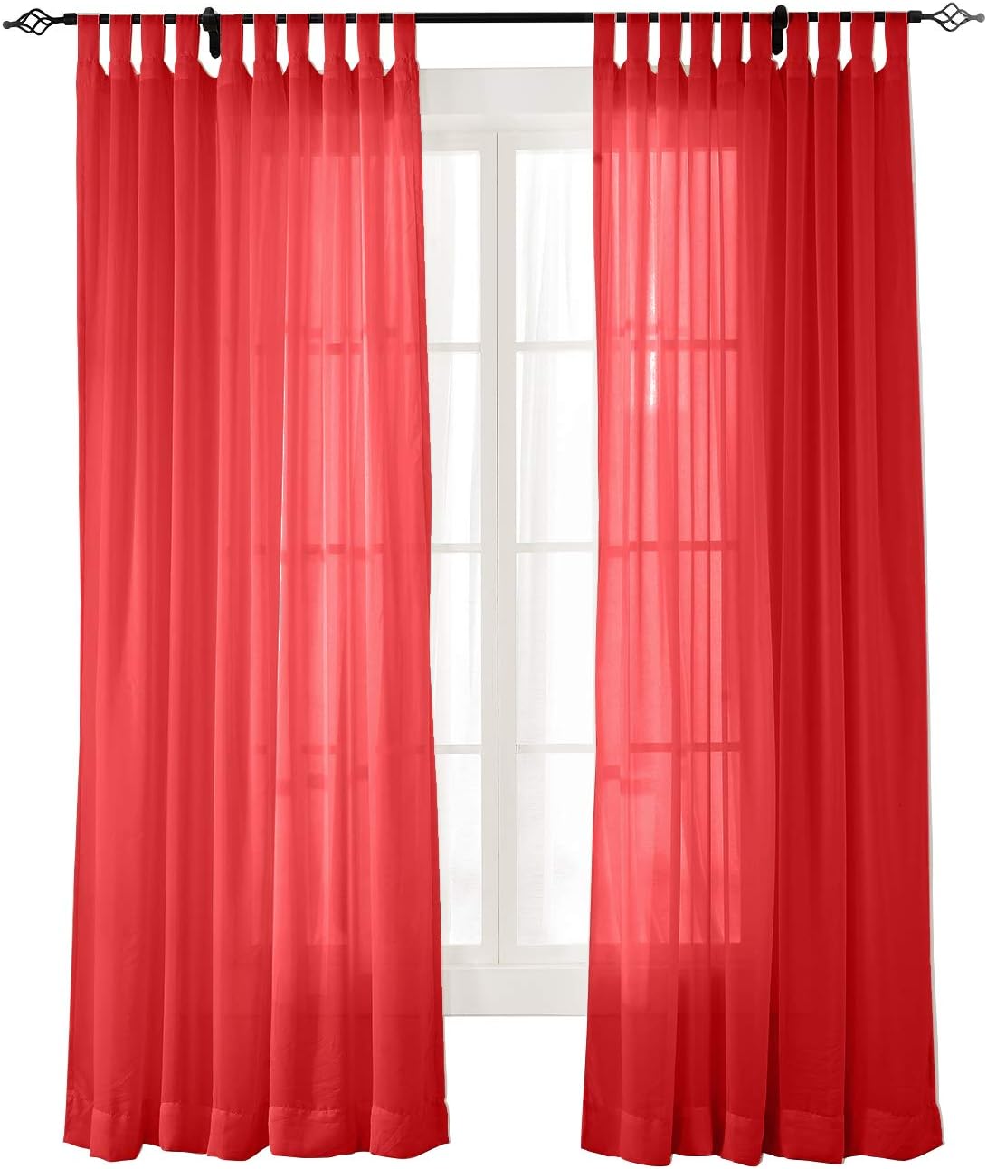 TWOPAGES Cortina semitransparente de tul rojo de 84 pulgadas de ancho x 84 pulgadas de largo (1 panel)