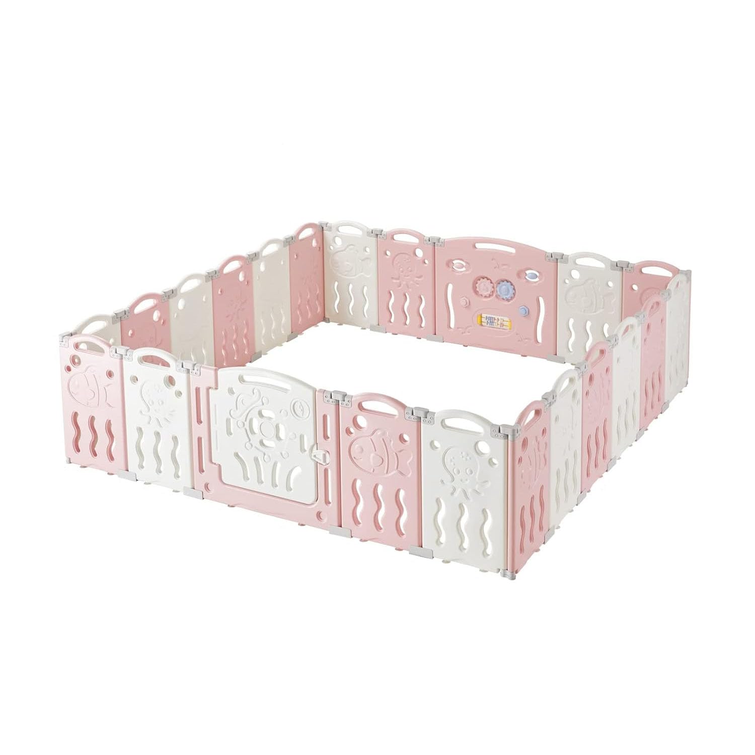 Albott Corralito para bebés, valla plegable mejorada de 22 paneles con panel de juego y puerta de seguridad, forma ajustable, patios portátiles para