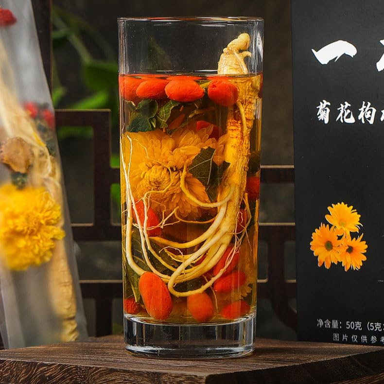 Five Treasures Tea Té de ginseng, té de ginseng, té de riñón, té de ginseng orgánico, té de bayas de crisantemo Goji, té Ren Shen (1 unidad)