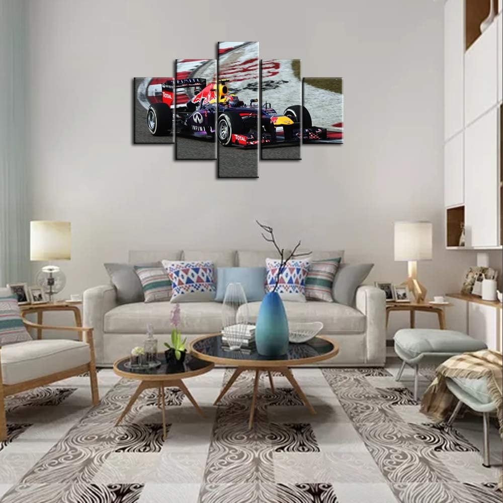 Red Bull F1 Team Racing – Lienzo impreso con diseño de autos de carreras, 5 piezas, imágenes de Fórmula 1, circuito de Cataluña, lienzo de varios