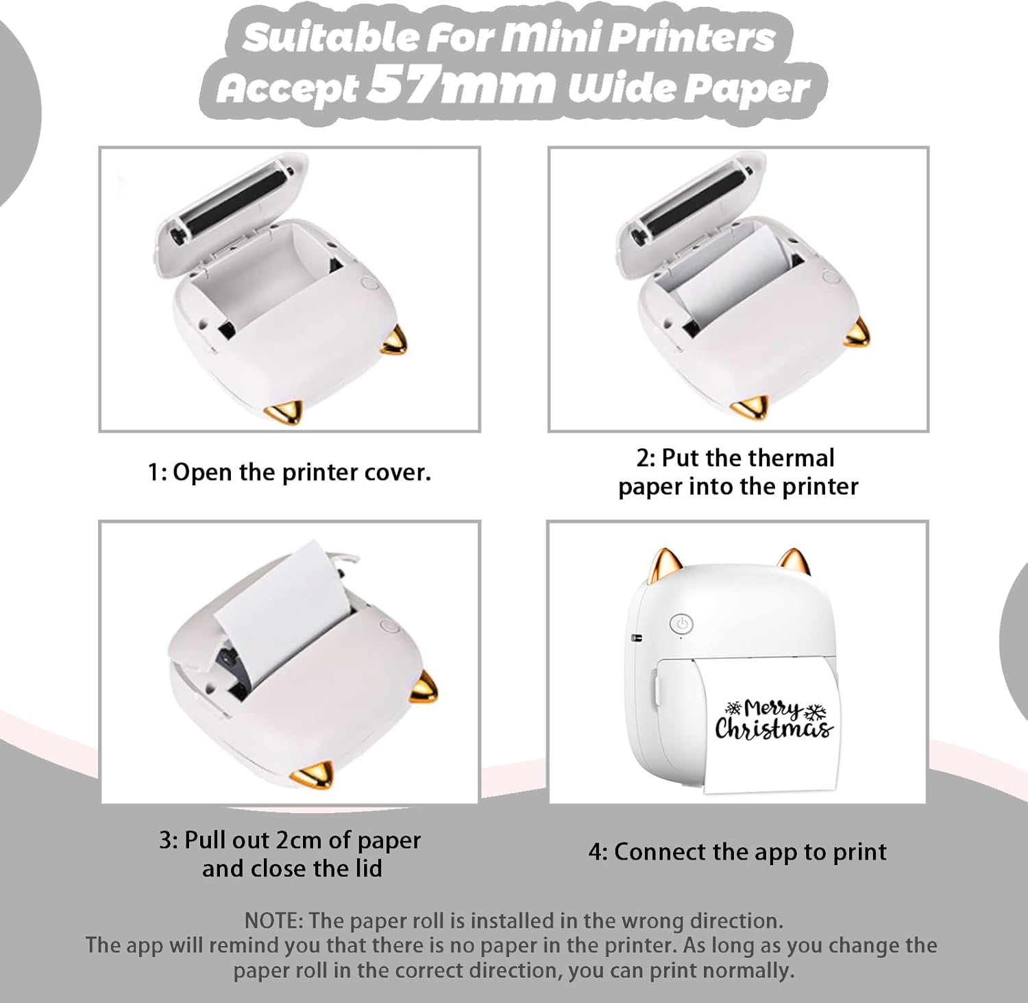 10 rollos de papel adhesivo para impresora térmica, mini papel adhesivo para impresora de 2.244 x 0.984 in, mini papel adhesivo para impresora de
