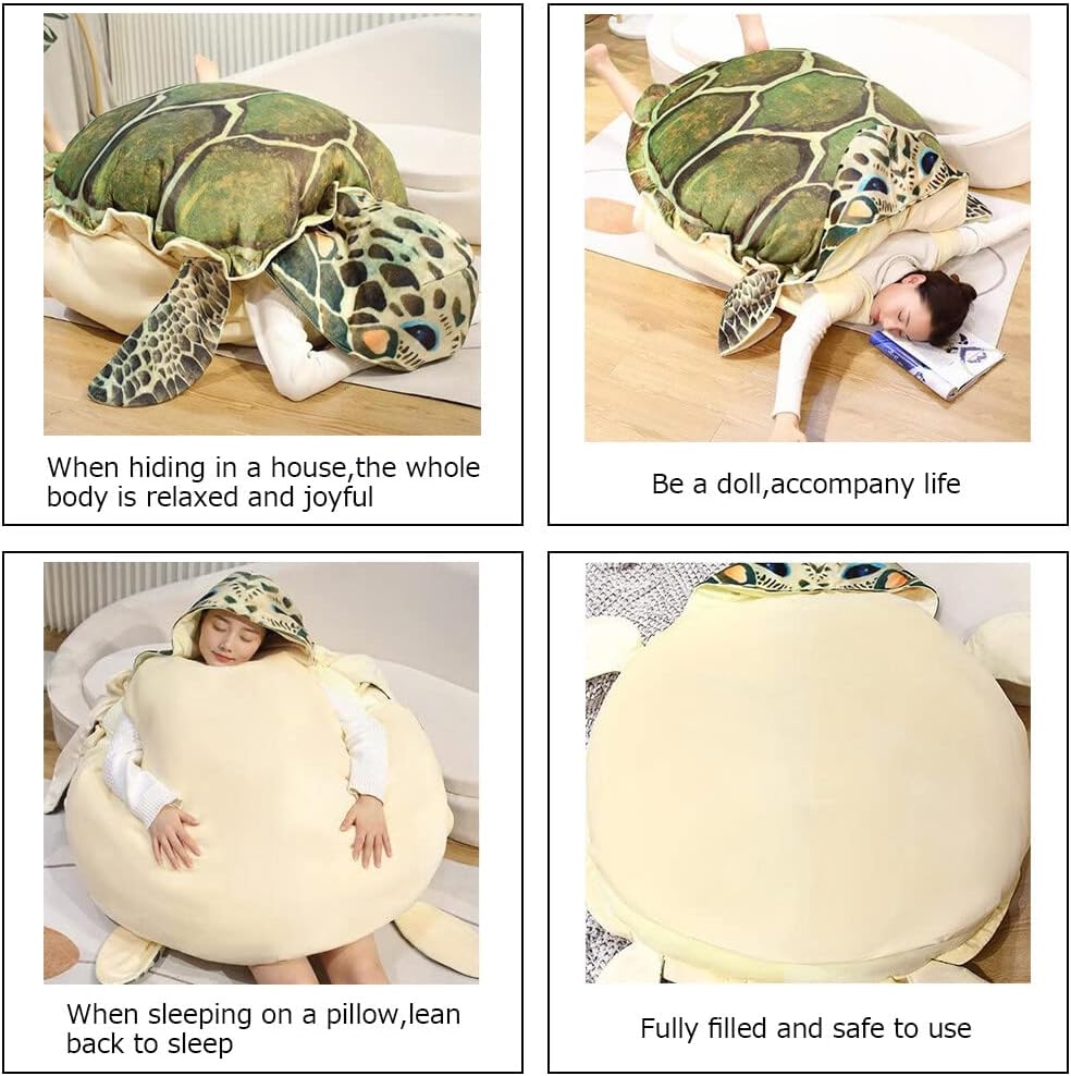 Almohadas creativas de concha de tortuga, suaves y transpirables, de peluche, para fiesta, cosplay, tortuga, animal, de peluche, 39.3 pulgadas