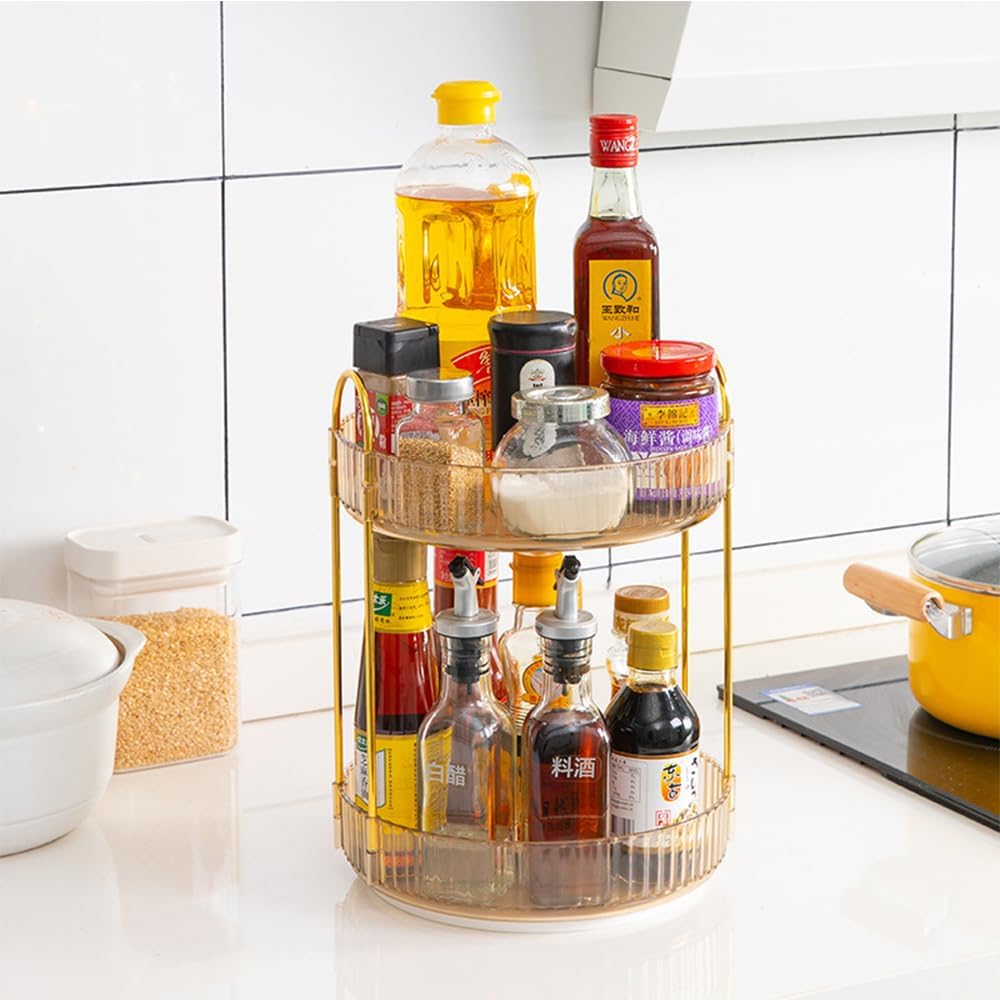 ROWNYEON Organizador de maquillaje giratorio de 360, organizador de maquillaje dorado, organizador de cuidado de la piel para tocador, baño,