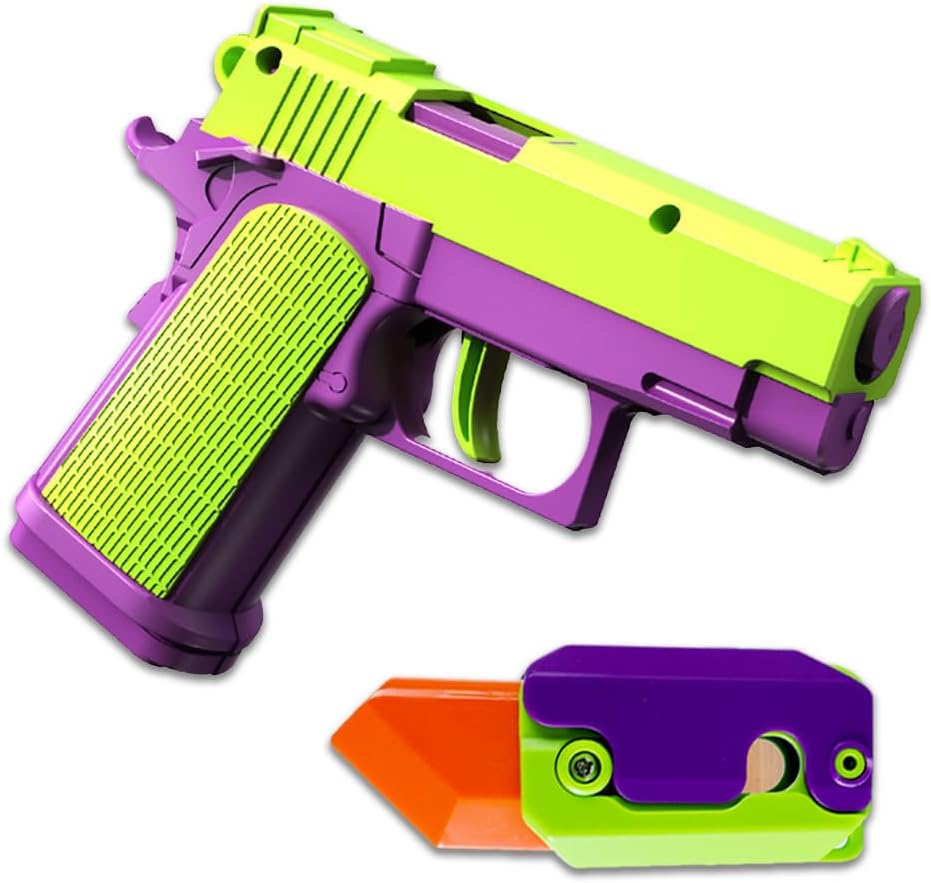 Dreamplay Juego de 2 pistolas de juguete para la ansiedad, 2 piezas de plástico 3D Mini 1911 Fidget Gun Knife Toy Adult Slider, juguete de pistola