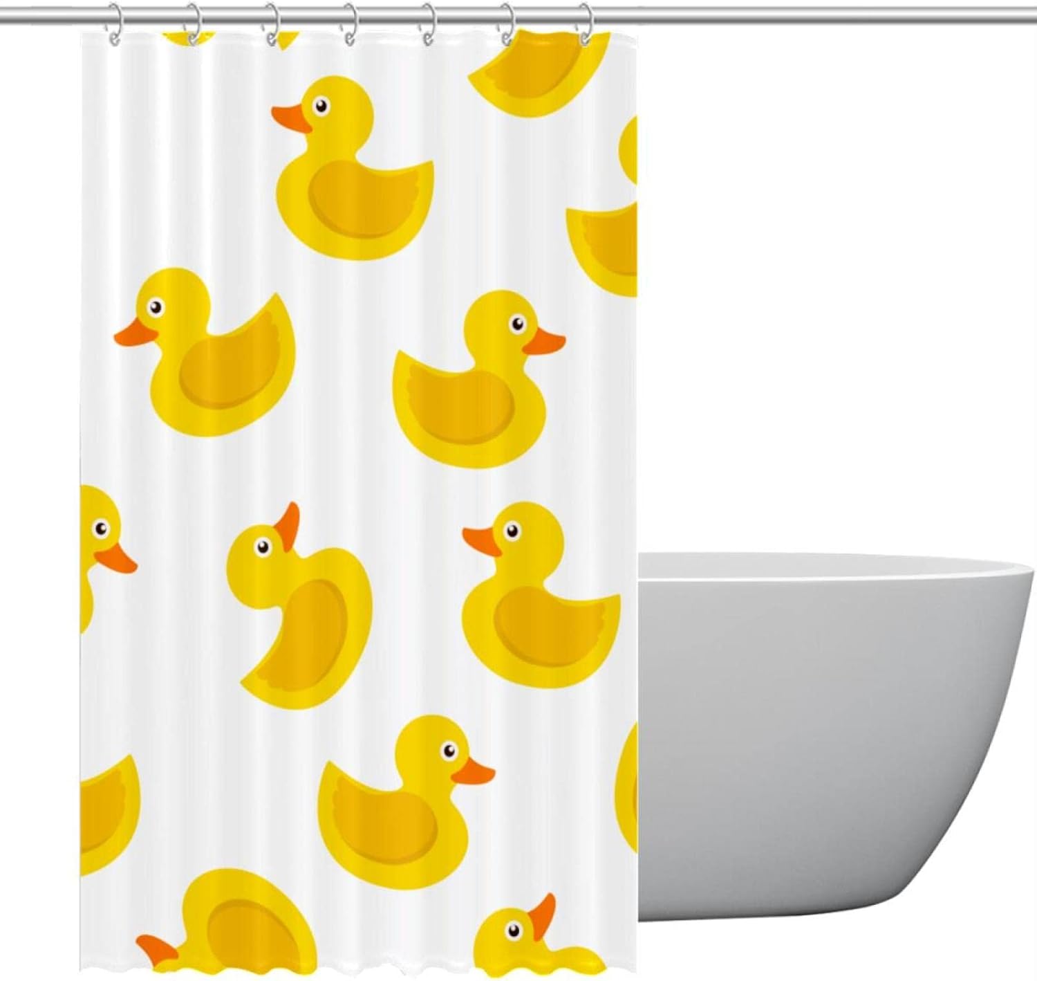 Cortina de ducha de pato de goma amarilla sobre fondo blanco, impermeable, lavable, juego de cortinas de baño de poliéster con ganchos, 36 x 72