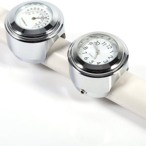Reloj de motocicleta, esfera blanca, reloj impermeable + termómetro, alfombrillas de goma antisalto y llaves Allen, para manillar 78 1, Reloj de motocicleta, esfera blanca, reloj impermeable + termómetro, alfombrillas de goma antisalto y llaves Allen, para manillar 78 1,