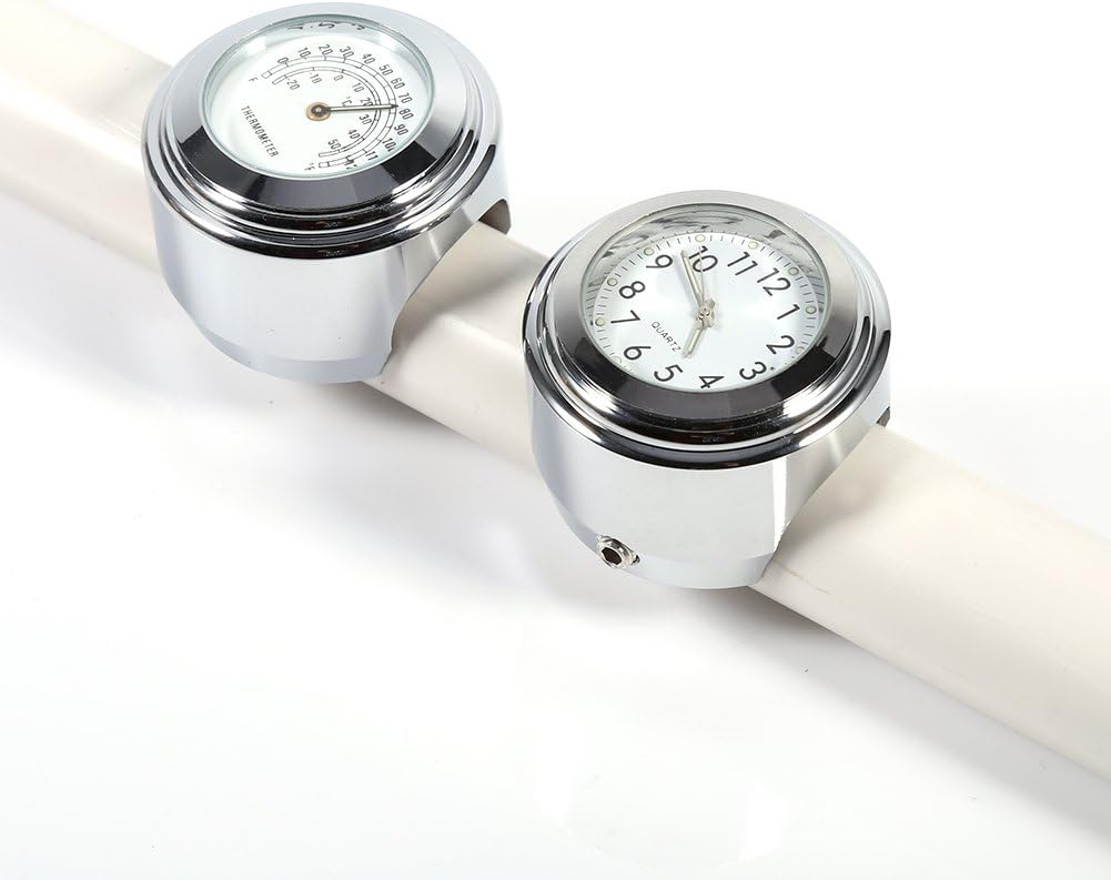 Reloj de motocicleta, esfera blanca, reloj impermeable + termómetro, alfombrillas de goma antisalto y llaves Allen, para manillar 78 1,