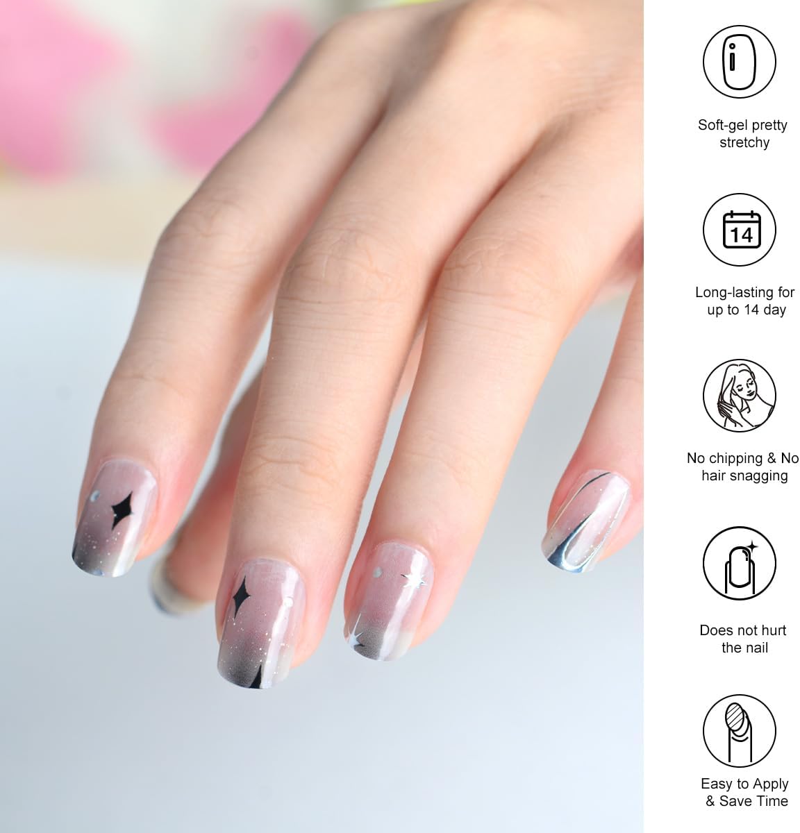 Tiras de esmalte de uñas de calidad de salón, 24 unidades, calcomanías de uñas de larga duración, no necesita luz UV, tiras de uñas de gel para