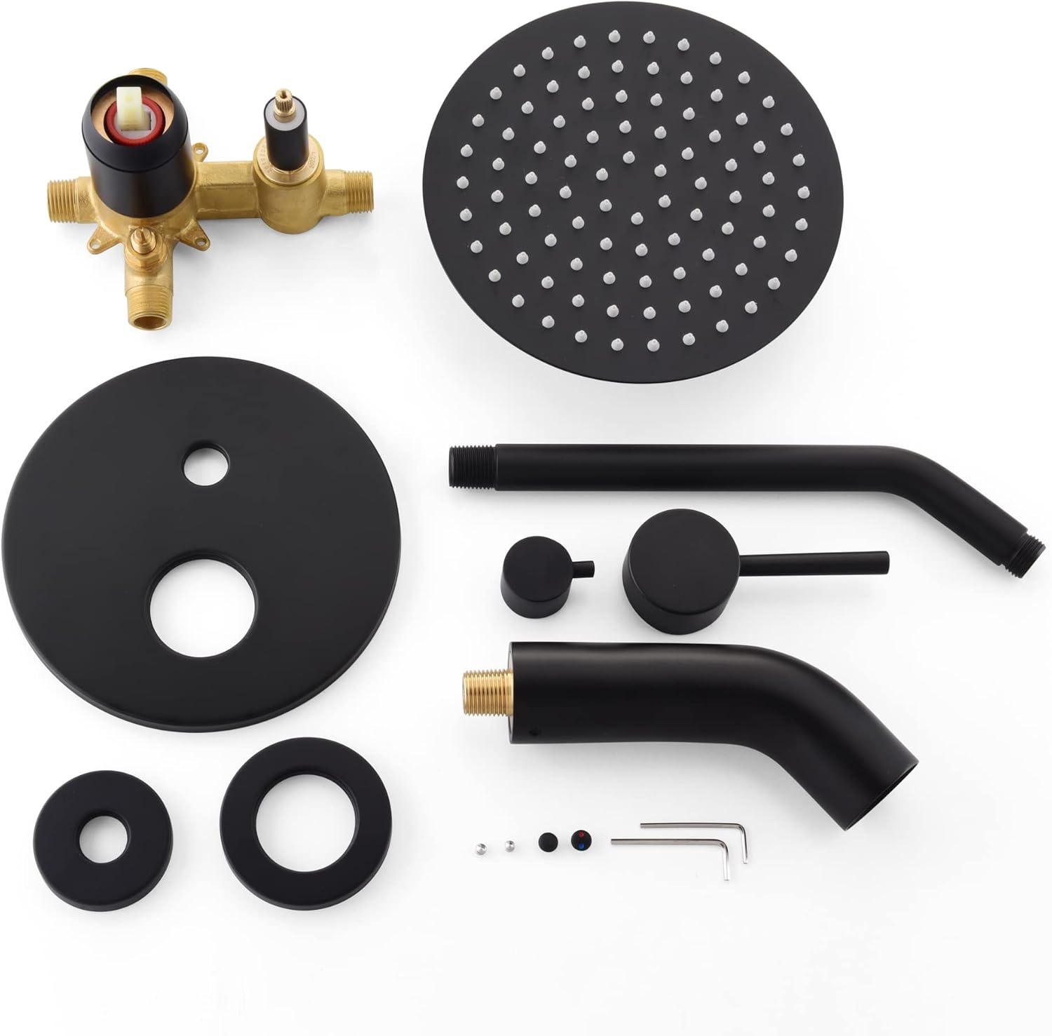 sumerain Kit de molduras para bañera y ducha con válvula áspera, grifo de ducha negro con boquilla de bañera, cabezal de ducha de 8 pulgadas,