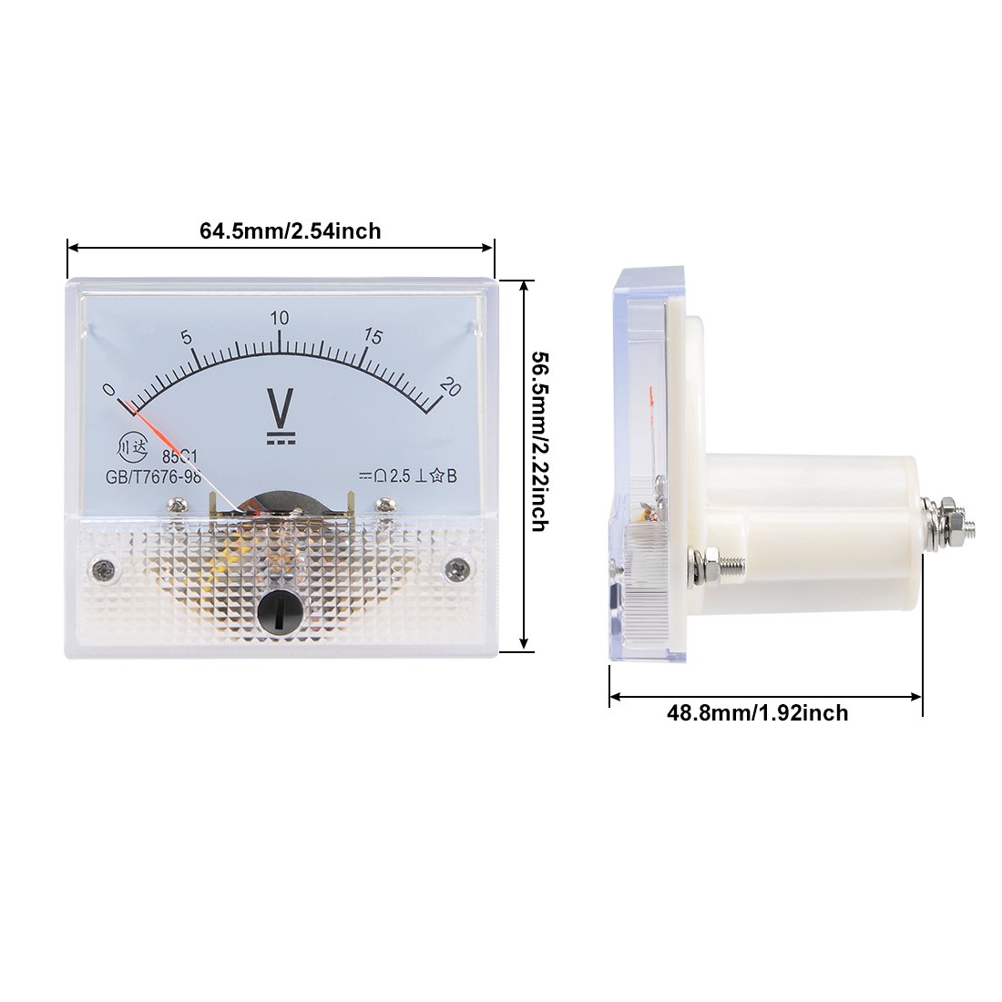 uxcell Medidor de voltaje del panel analógico DC 0-20V 85C1 2,5% margen de error blanco