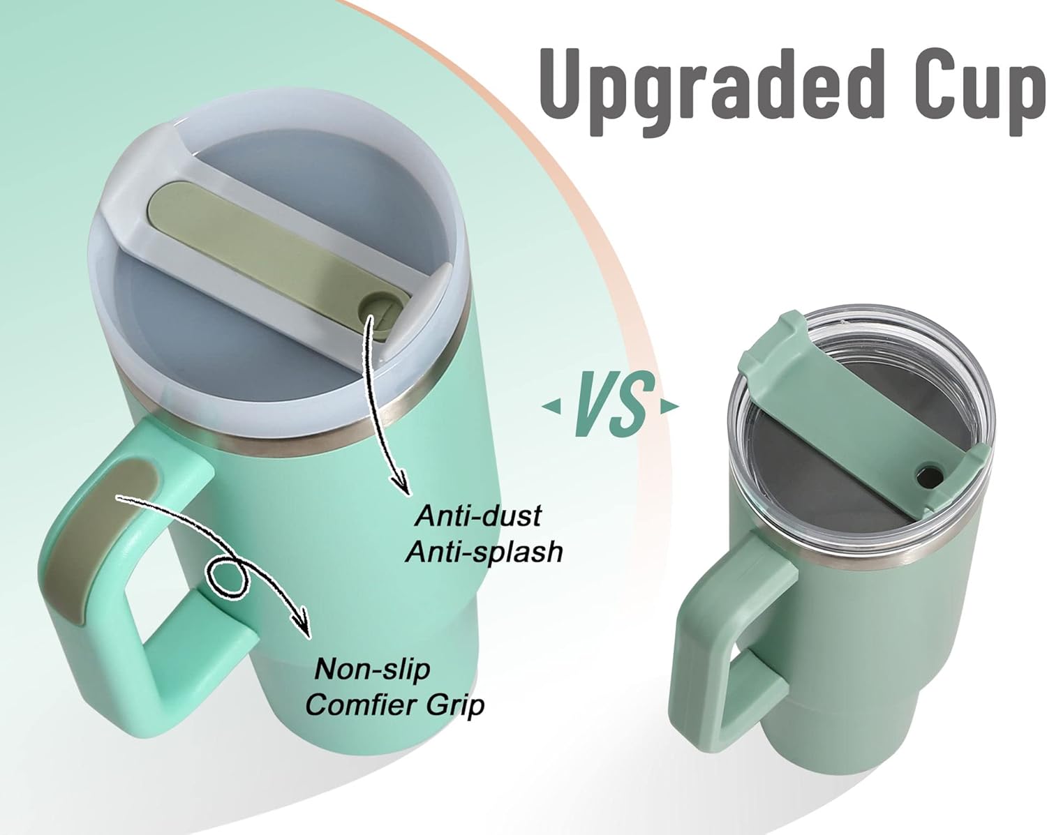 DLOCCOLD Vaso de acero inoxidable de 40 onzas con asa, vaso aislado con tapa y pajita, soporte para taza de viaje, vaso grande reutilizable para