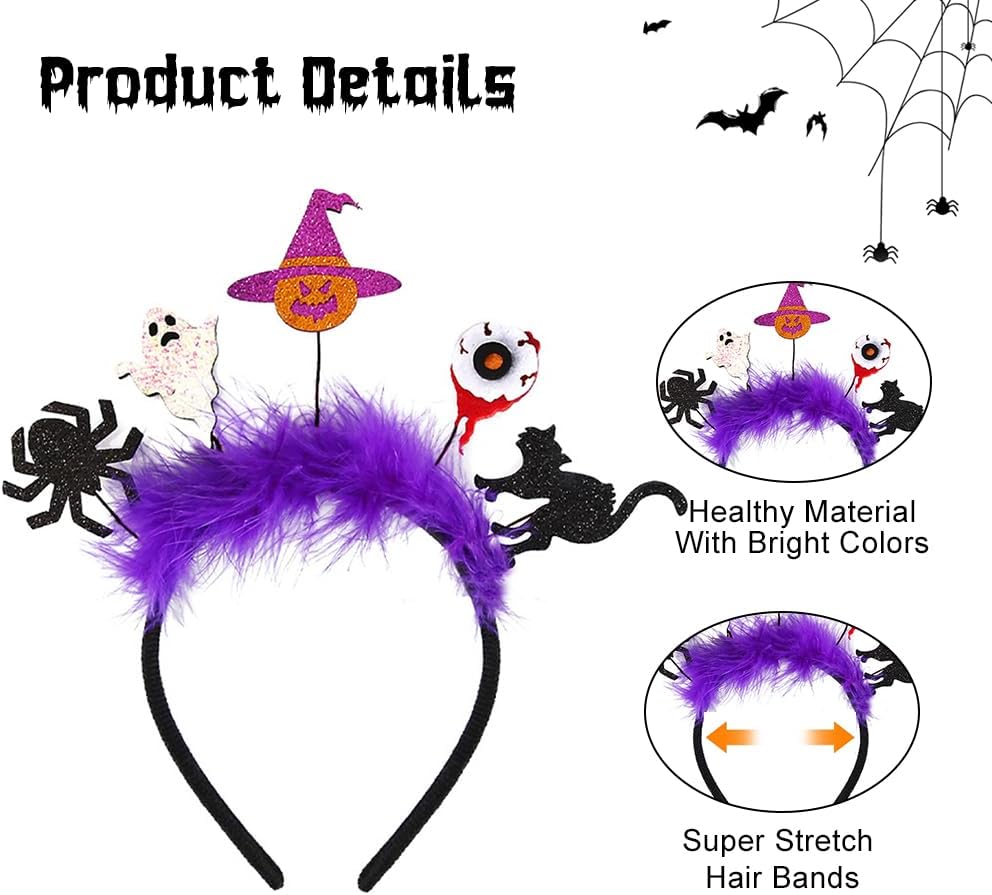 ZEYER Diademas de Halloween a la moda de telaraña, lindo ojo, cabeza de calabaza, calavera y gato, accesorios para el cabello para mujeres y niños,