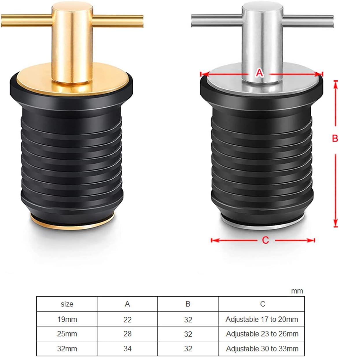 Tapón de drenaje, 34 pulgadas, 1 pulgada o 1-14 pulgadas, tapón de drenaje en forma de T, tapones de drenaje para barcos marinos, mango de latón con