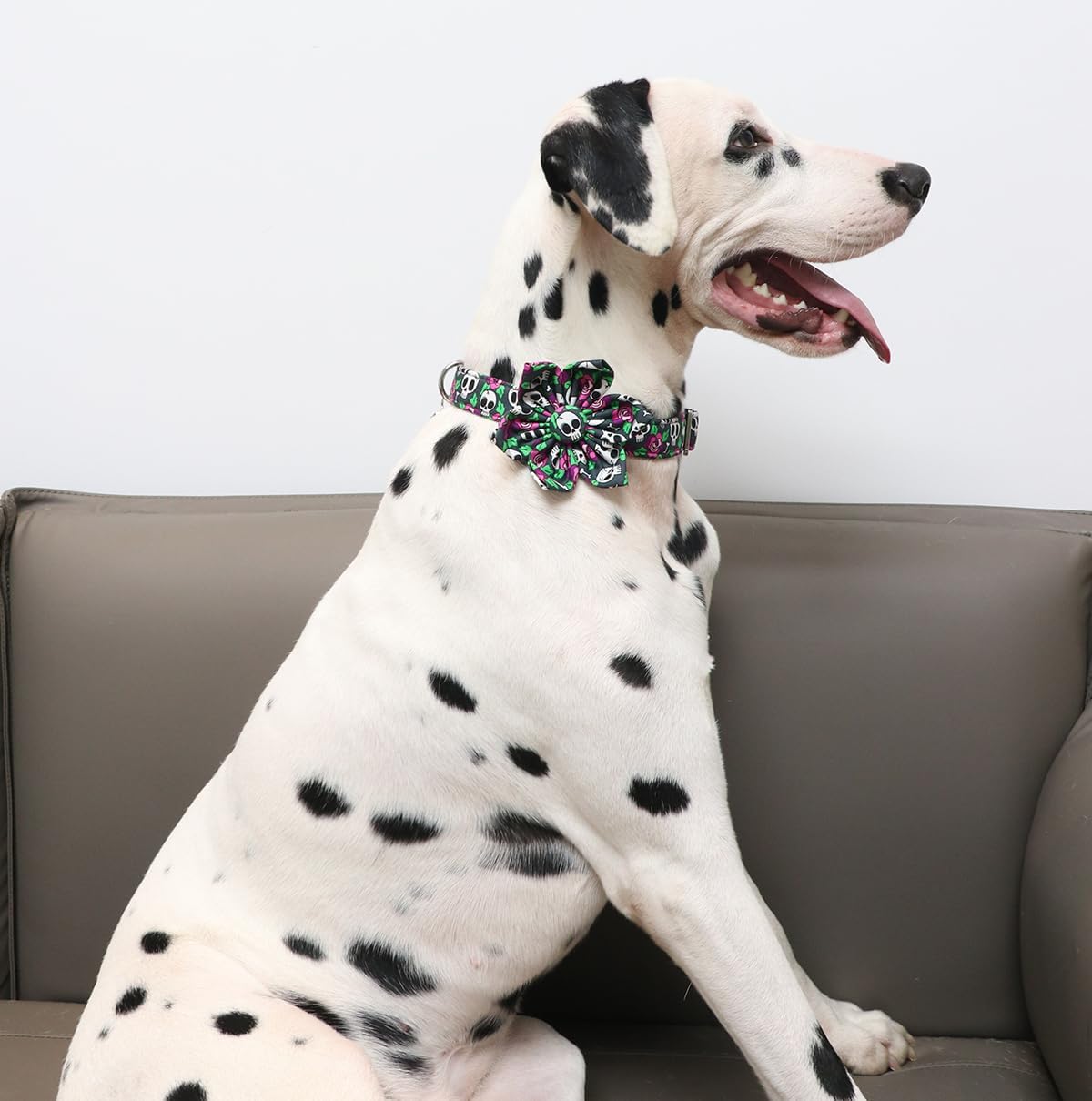 DOGWONG Collar de perro fantasma de Halloween con corbatín, collar de perro de calavera rosa para Halloween, duradero y suave, collar de perro para