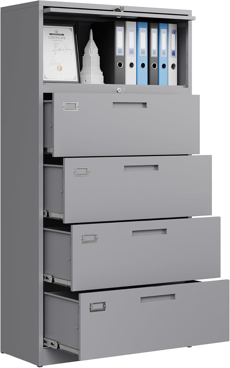 Letaya Archivadores para oficina en casa, archivadores laterales de metal de 4 cajones con cerradura, archivos colgantes tamaño cartalegalF4A4 (gris)