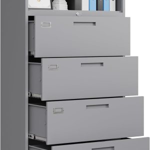 Letaya Archivadores para oficina en casa, archivadores laterales de metal de 4 cajones con cerradura, archivos colgantes tamaño cartalegalF4A4 (gris) Letaya Archivadores para oficina en casa, archivadores laterales de metal de 4 cajones con cerradura, archivos colgantes tamaño cartalegalF4A4 (gris)