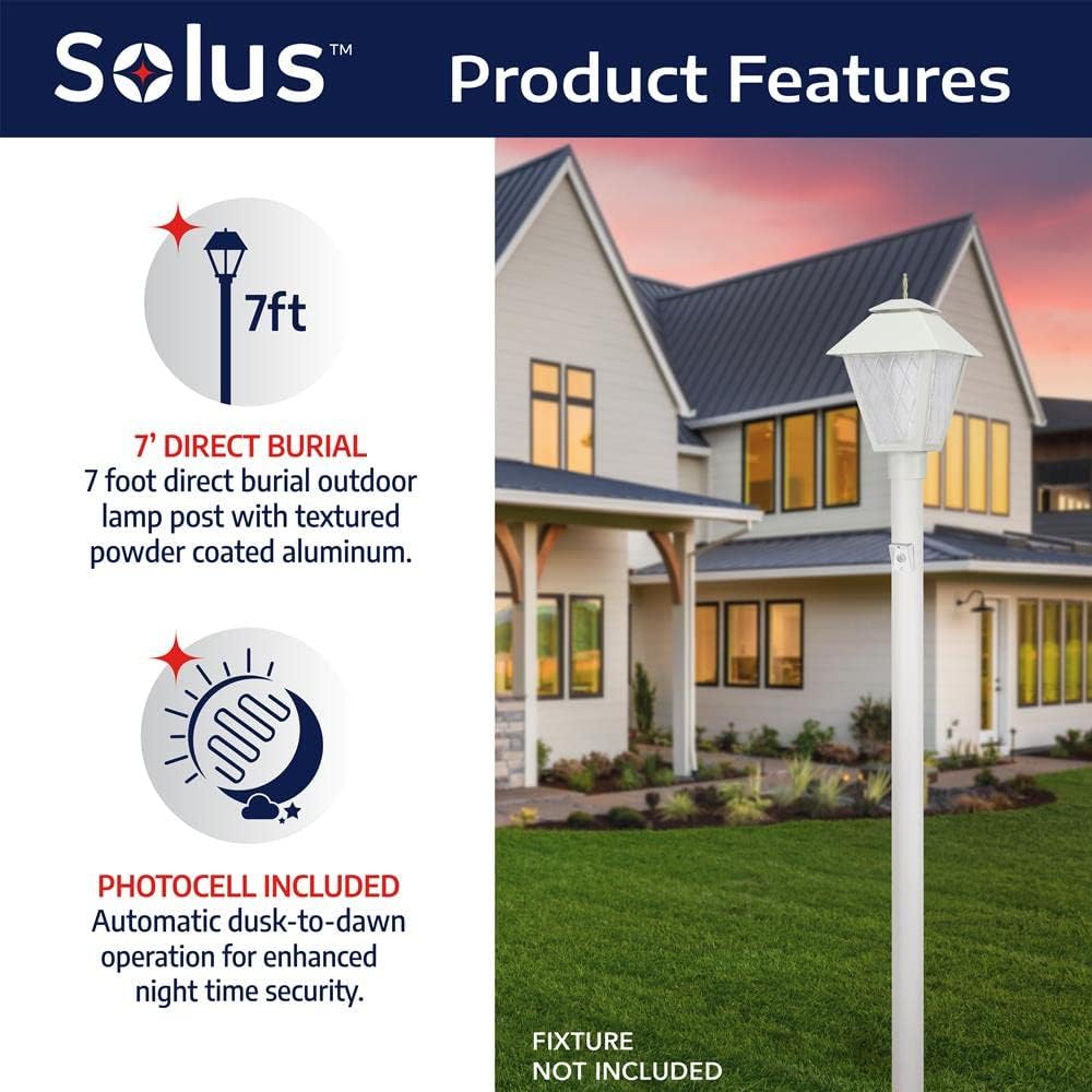Solus SP7-320NCA-WH Poste de lámpara de entierro directo para exteriores de 7 pies con sensor fotográfico del atardecer al amanecer, se adapta a