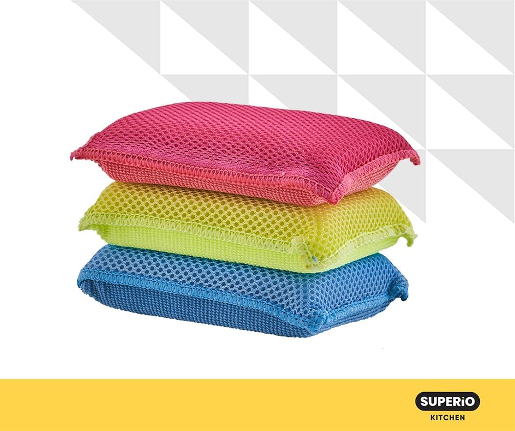 Miracle – Esponjas de microfibra para cocina, antiarañazos, limpieza multiusos de platos, sartenes y encimeras, lavable a máquina, paquete de 3