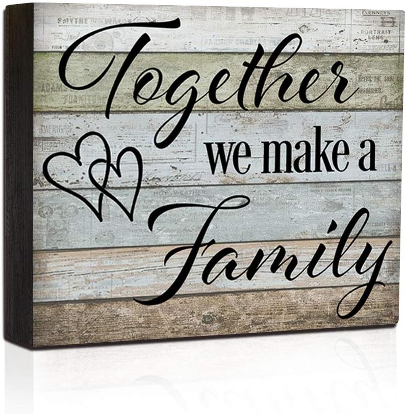 Cartel de madera con texto en inglés Together We Make A Family, para colgar en la pared