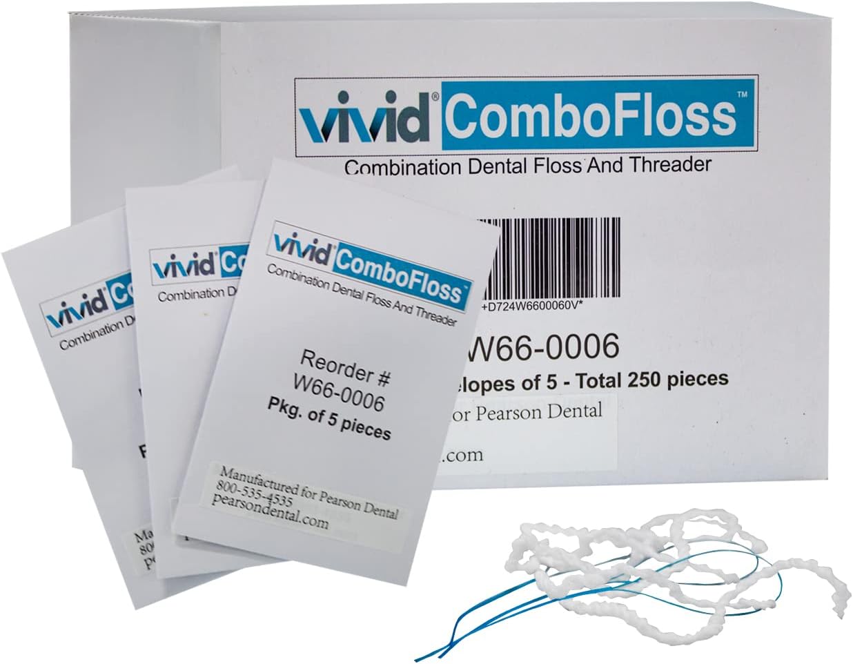 Hilo dental con enhebrador precortado y regular, ideal para frenos, Vivid ComboFloss (paquete de 250 piezas)