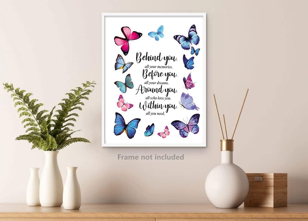 Póster de pared con citas inspiradoras de mariposas, póster de Behind You All Your Memories, regalos de graduación de Gtizry para hija, regalos