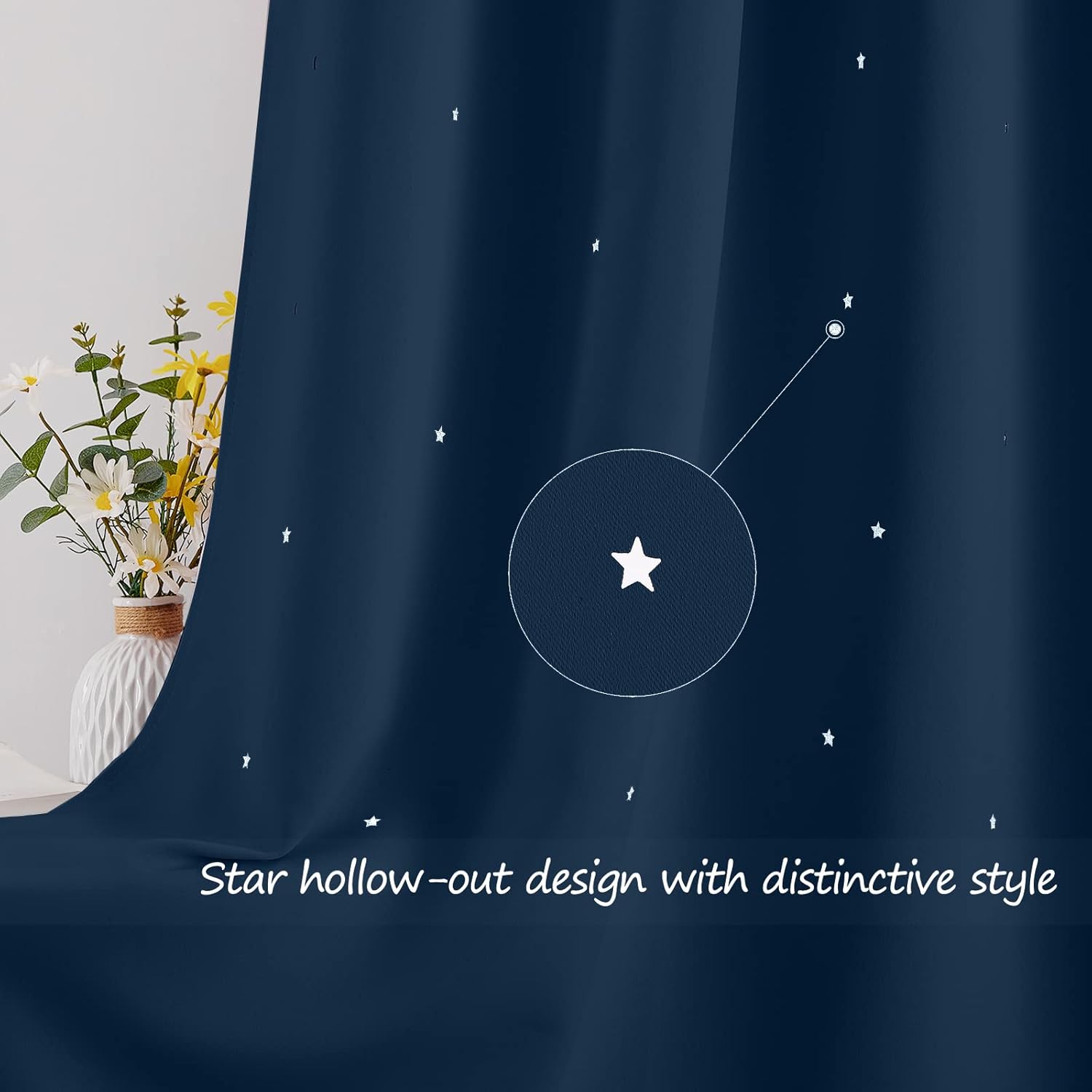 NICETOWN Cortinas opacas para dormitorio de niños de 63 pulgadas de largo, decoración de habitación, cortinas de ventana con diseño de estrellas