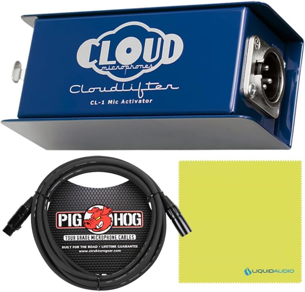 Cloud Microphones CL-1 Cloud Lifter Mic Activator Bundle wPig Hog Cable & Liquid Audio Polishing Cloth 1-Channel Ultra-Clean Mic Preamp Gain