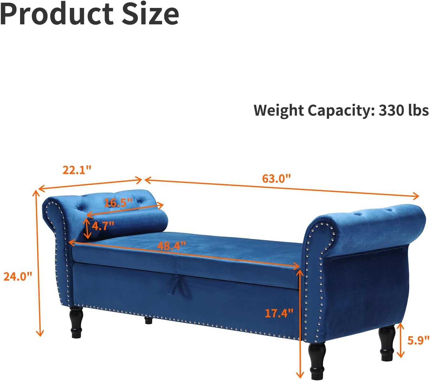 KIVENJAJA Banco de almacenamiento para el extremo de la cama del dormitorio, asiento otomano tapizado de terciopelo de 63 pulgadas de largo con