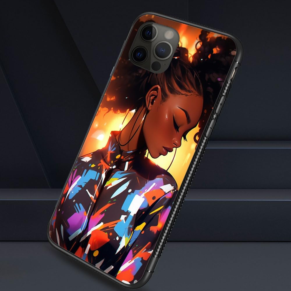Funda compatible con iPhone 12, funda de niña negra afroamericana para iPhone 12 Pro, fundas para hombres y mujeres, diseño de patrón de regalo, a