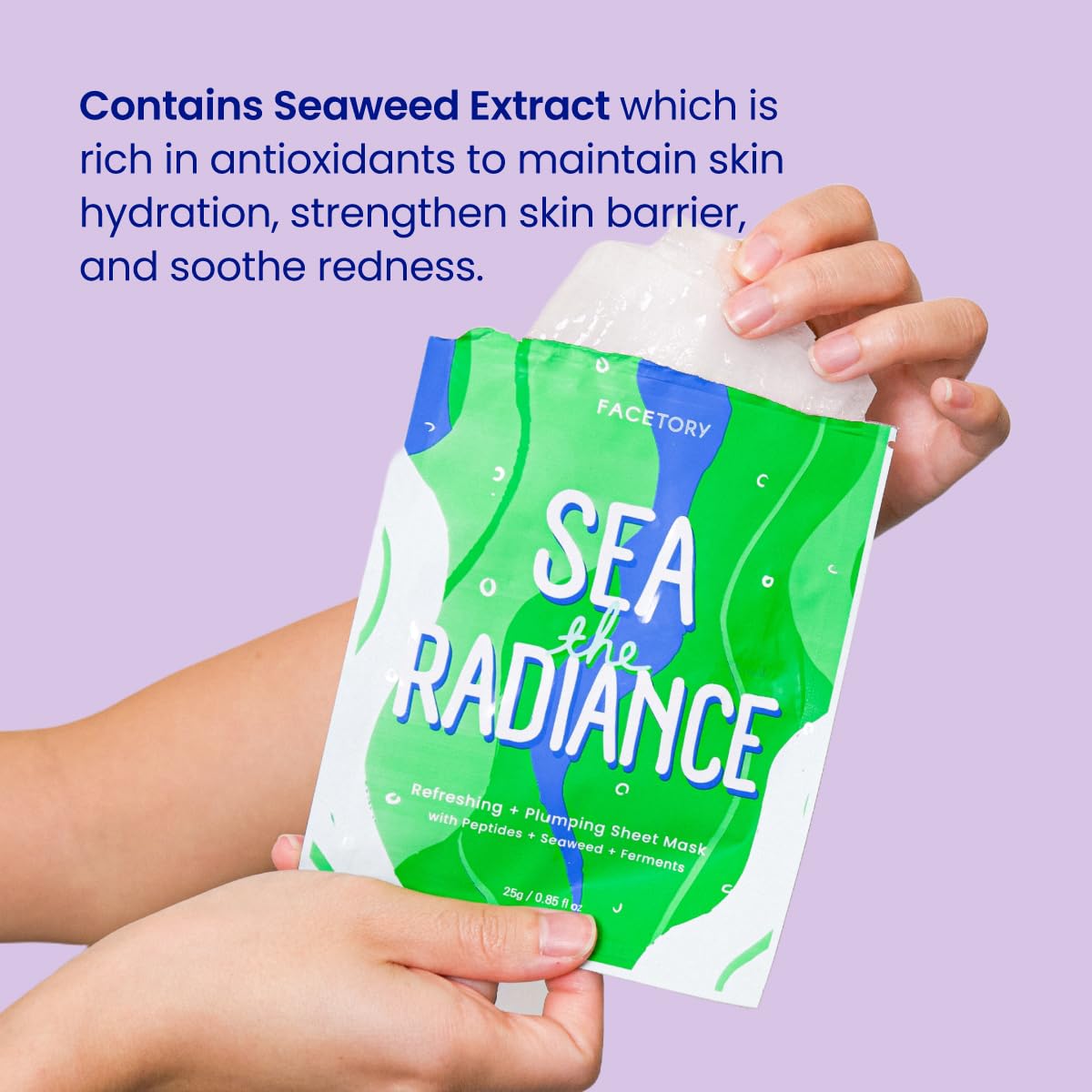 FACETORY Sea the Radiance – Mascarilla refrescante y regeneradora con péptidos, algas marinas, fermentos, mascarilla facial hidratante y calmante