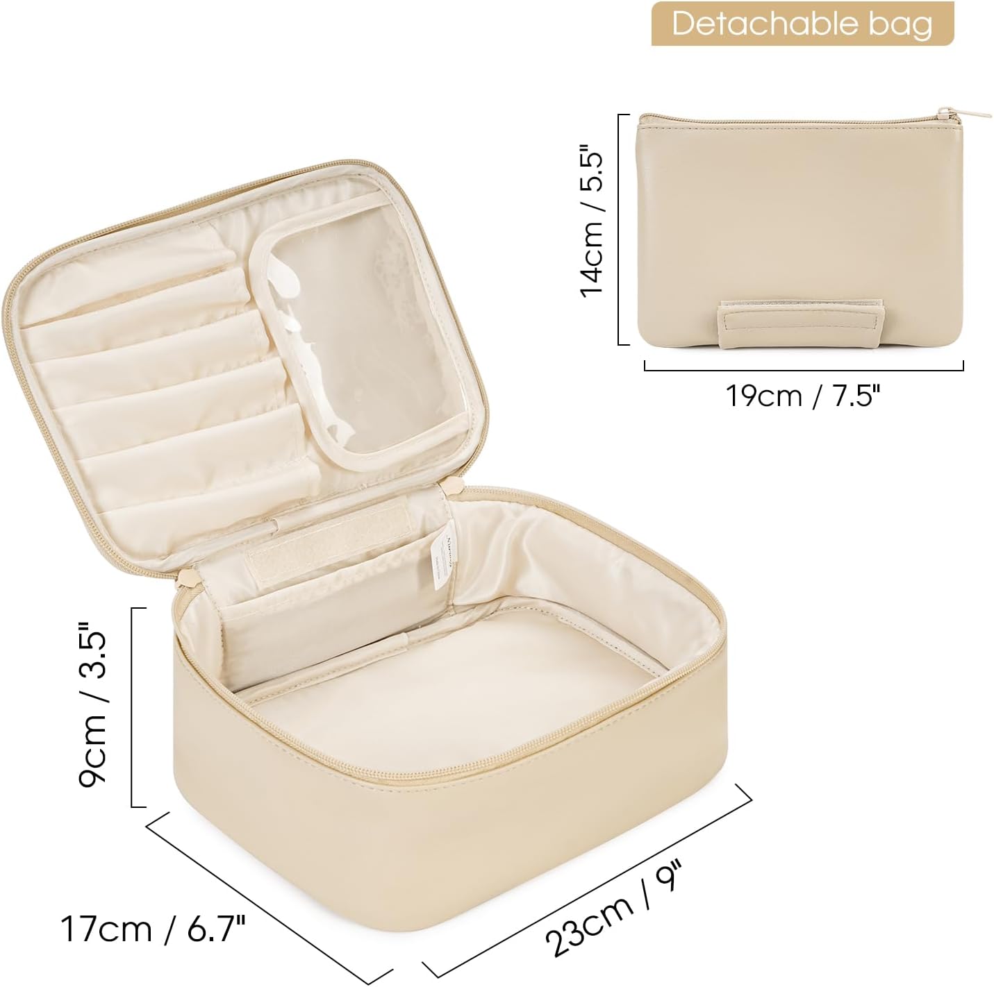 Narwey Bolsa de maquillaje de viaje grande de cuero vegano bolsa de cosméticos organizador de maquillaje para mujeres, Marrón, Bolsa de cosméticos