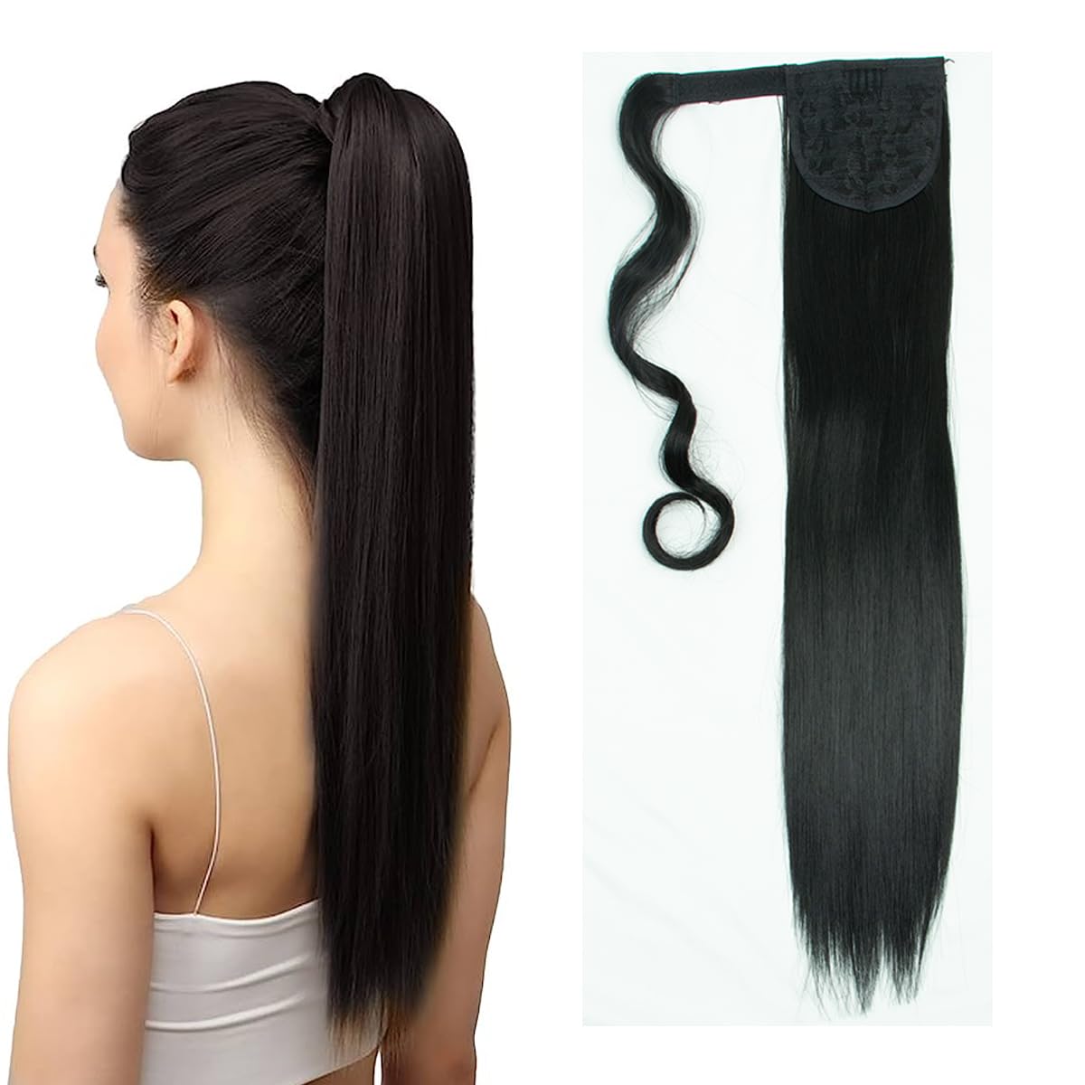Extensión de cola de caballo larga y recta con clip, extensión de cola de caballo sintética envolvente, extensiones de cabello con clip en cola de