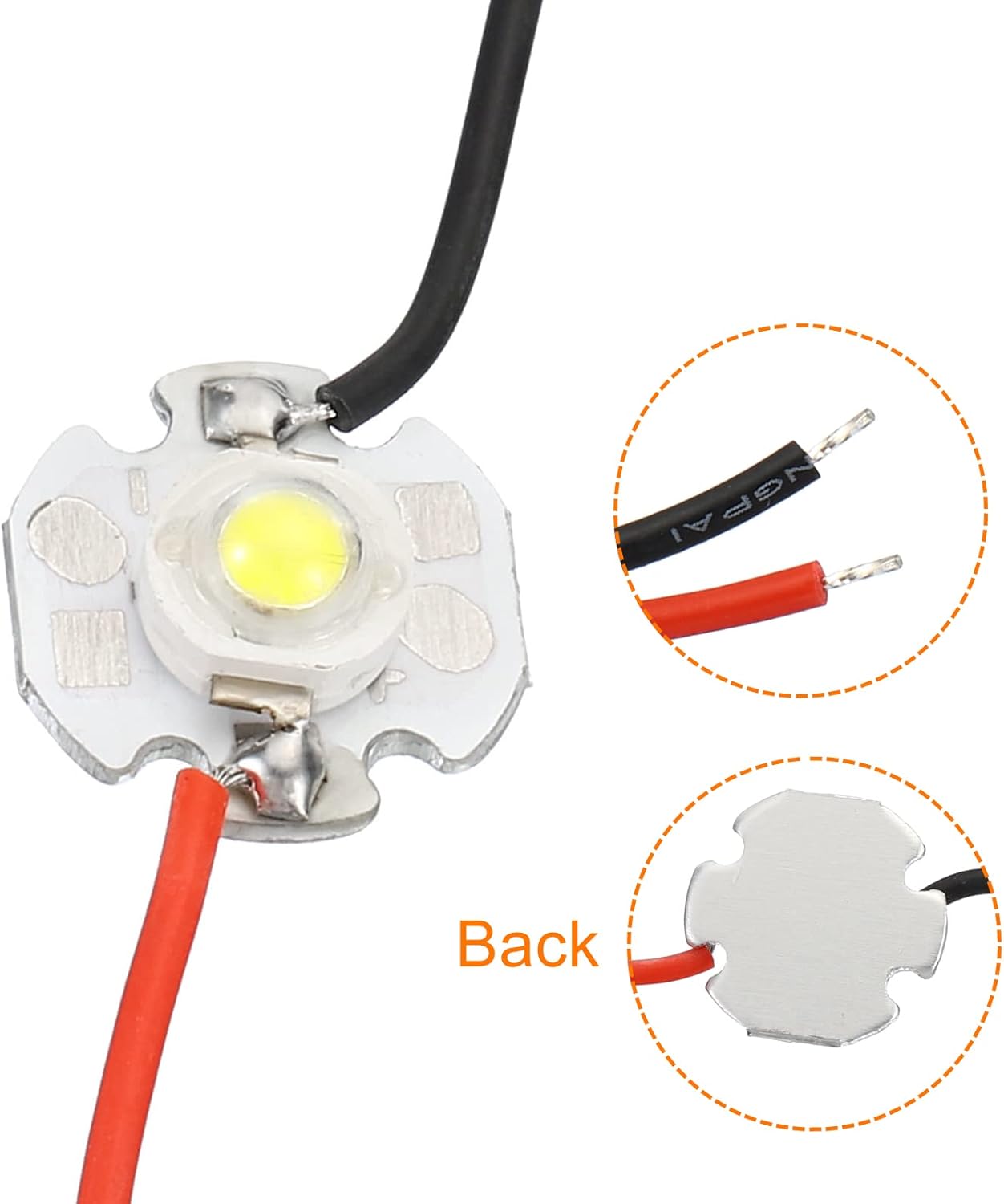 PATIKIL Bombilla LED de chip de 0.6 pulgadas, paquete de 5 cuentas de luz COB de substrato de aluminio de 700 mA 3 W con alambre para accesorios de