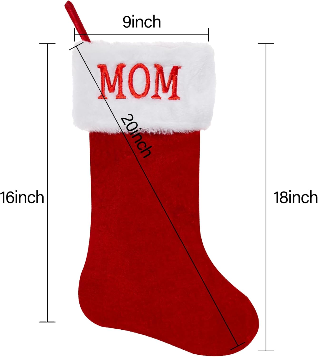Medias de Navidad personalizadas, medias de Navidad con nombre personalizado, terciopelo rojo con puño de felpa suave blanca para niños, calcetín de
