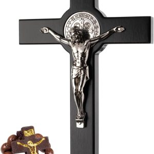4Soul Crucifijo  Cruz de pared de San Benito  Decoración de cruz de madera de 8.7 pulgadas con medalla de Jesús y San Benito de color plateado  Arte 4Soul Crucifijo  Cruz de pared de San Benito  Decoración de cruz de madera de 8.7 pulgadas con medalla de Jesús y San Benito de color plateado  Arte