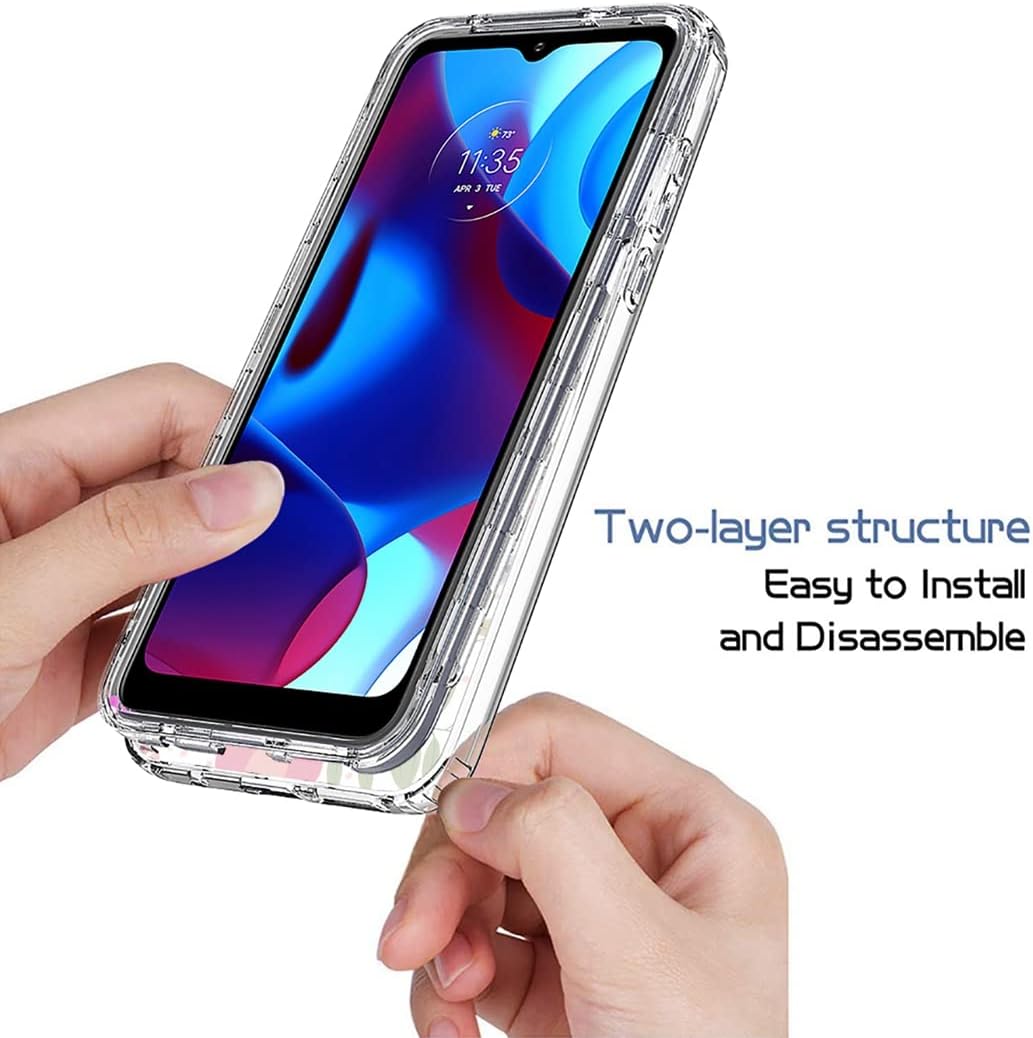 Funda para Moto G PureMotorola G Pure 2021 con protector de pantalla de vidrio templado, funda protectora de TPU transparente floral a prueba de