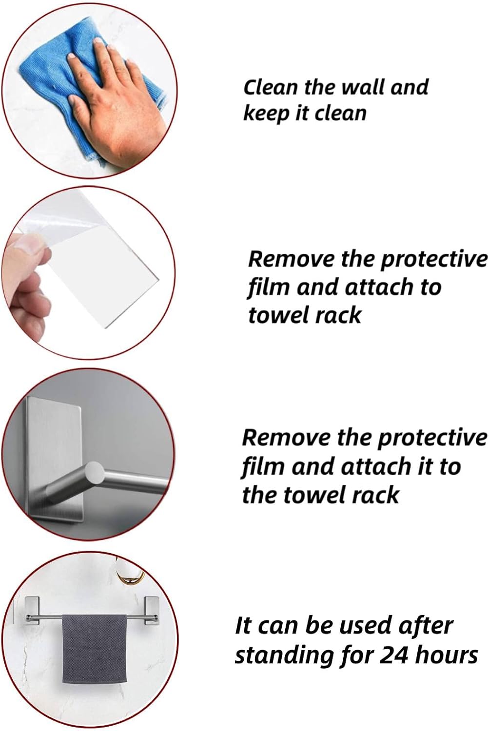 Tiras autoadhesivas, tiras adhesivas de repuesto compatibles con barra de toalla autoadhesiva, toallero de baño, 3.35 x 1.57 pulgadas (paquete de 4)