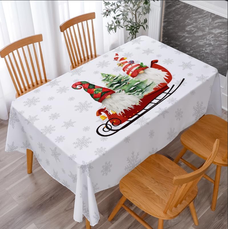 Lepuho – Mantel rectangular de Navidad de 60 x 84 pulgadas, mantel de Navidad con Papá Noel, nieve, impermeable, resistente a las manchas y a las