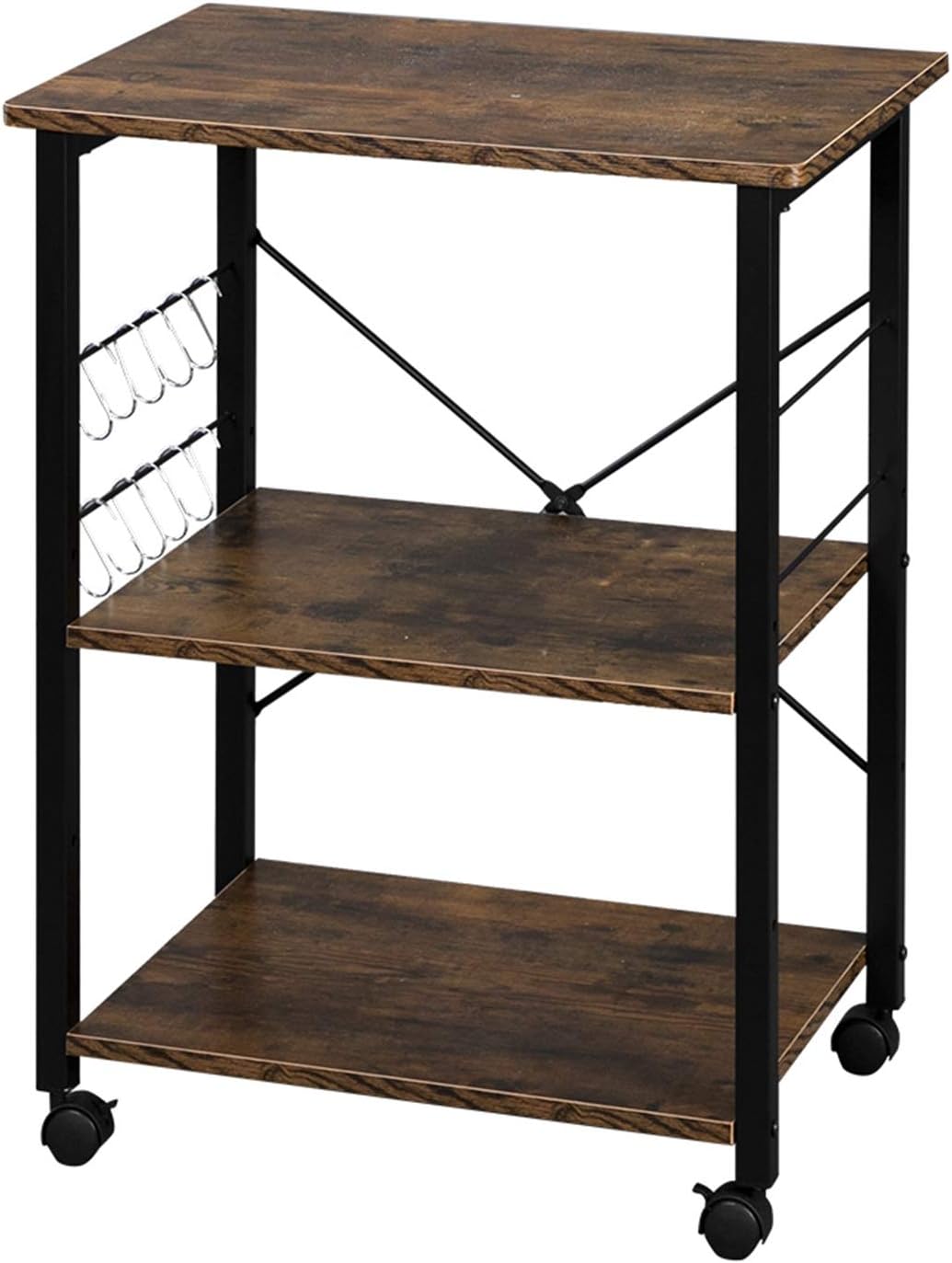 NALLBEIRRAA Estante de cocina para panadería, carrito para microondas, carrito de cocina con ruedas de 3 niveles, carrito de café con estante de
