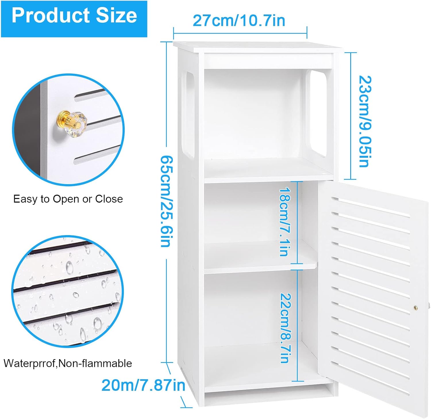 Armario de almacenamiento de baño pequeño, gabinete de suelo independiente, gabinete de almacenamiento estrecho, gabinete de baño impermeable que