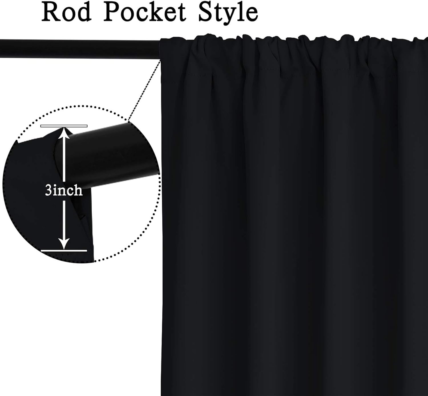 Yakamok Cortinas opacas negras  Cortinas de baño pequeñas con bolsillo para cortinero, cortinas de privacidad con aislamiento térmico para