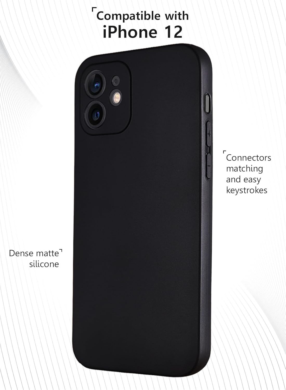 Funda de silicona suave diseñada para iPhone 12, protección contra caídas Funda antiarañazos a prueba de golpes para iPhone 12, color negro