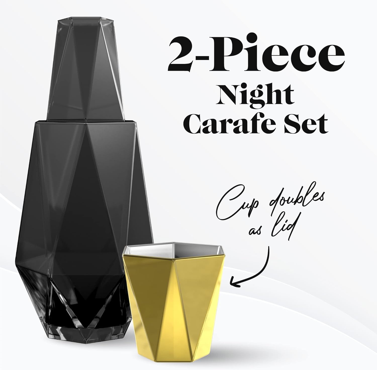 American Atelier Jarra de noche moderna geométrica  Juego de 2 jarras de agua  Jarra de vidrio con taza que se dobla como tapa  Juego de jarra de